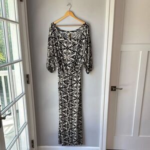 Rachel Pally Jersey Bat Wing Maxi Dress Black White Geometric